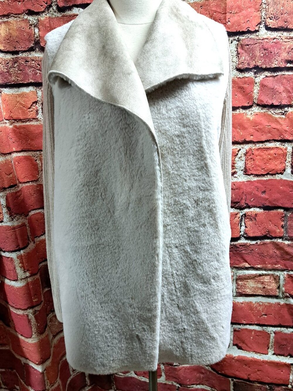 ETCETERA BRAND SUPER SOFT SWEATER CARDIGAN W FAUX SUEDE & FUR FRONT COLLAR SZ S